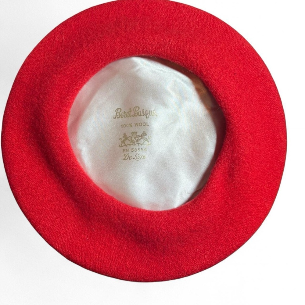 Basque Beret Cherry Red Twee 100% Wool Beret - Picture 4 of 5